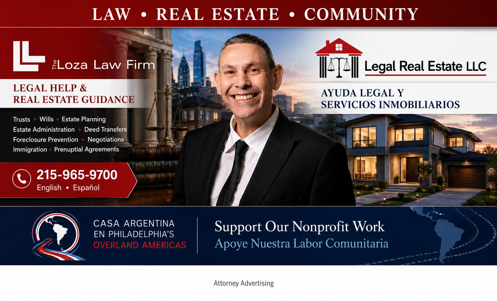 Law, Real Estate and Community — The Loza Law Firm, Legal Real Estate LLC and Overland Americas